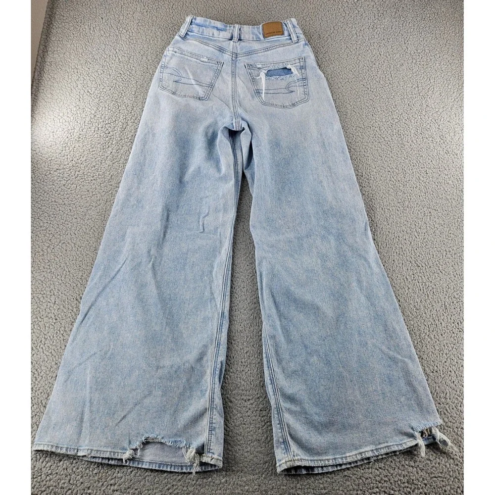 American Eagle Jeans Womens‎ 0 Curvy Super High Rise Ultra Wide Leg Distressed